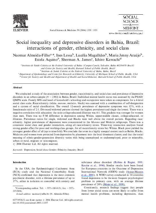 (PDF) Social inequality and depressive disorders in Bahia, Brazil ...