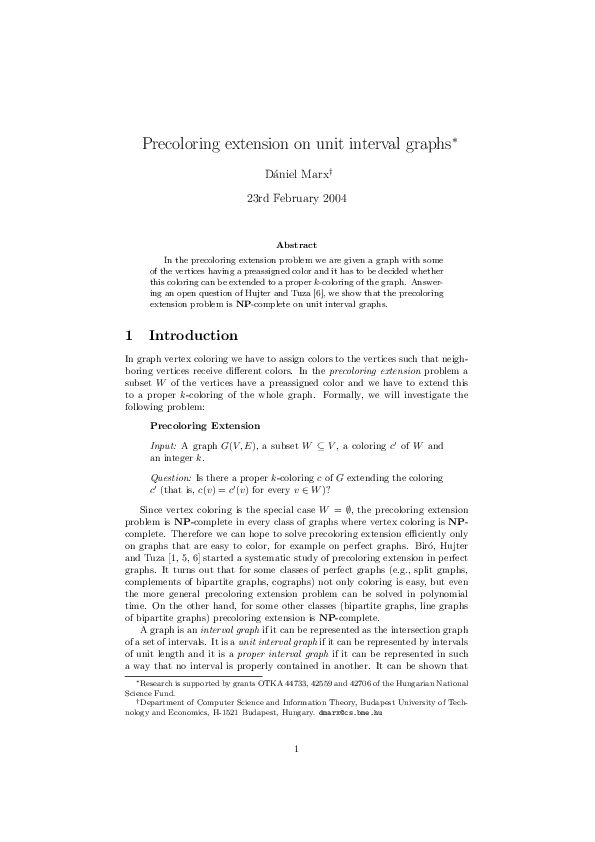 (PDF) Precoloring extension on unit interval graphs