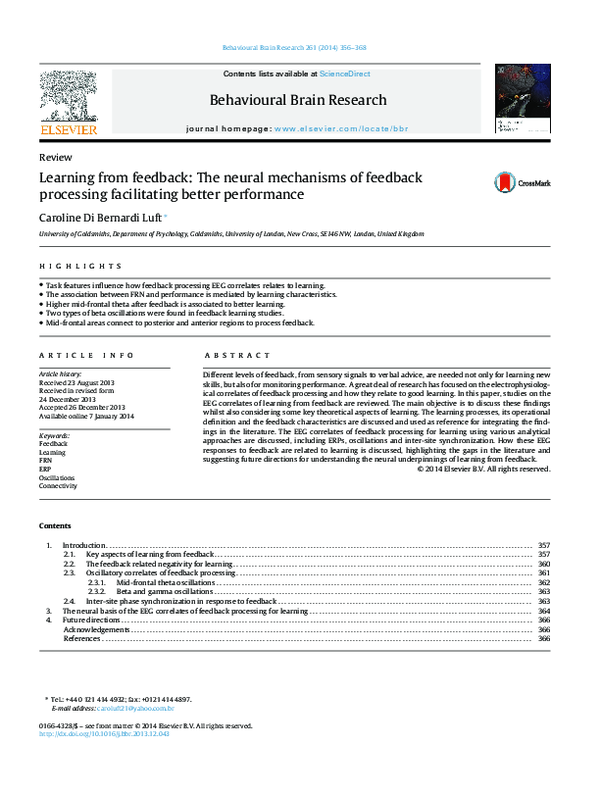 (PDF) Learning from feedback: The neural mechanisms of feedback ...