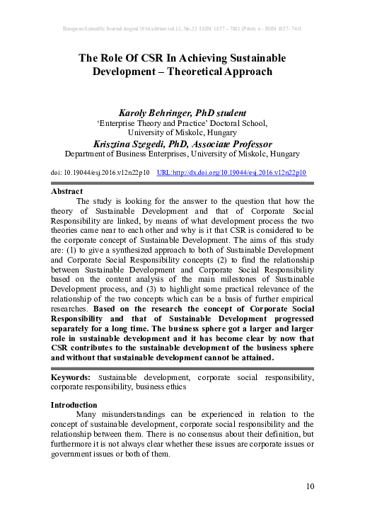(PDF) The Role Of CSR In Achieving Sustainable Development ...