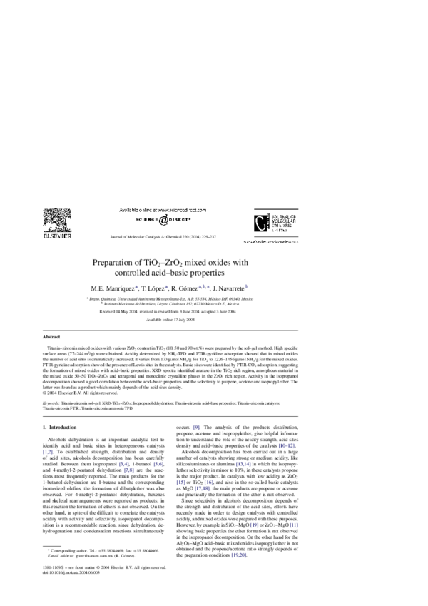 (PDF) Preparation of TiO 2–ZrO 2 mixed oxides with controlled acid ...