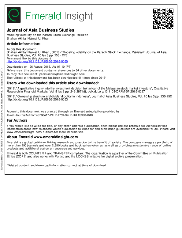 (PDF) Modeling volatility on the Karachi Stock Exchange, Pakistan
