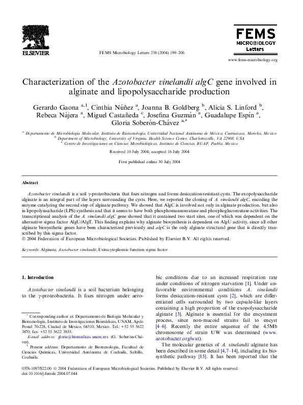 (PDF) Characterization of the Azotobacter vinelandii algC gene involved ...