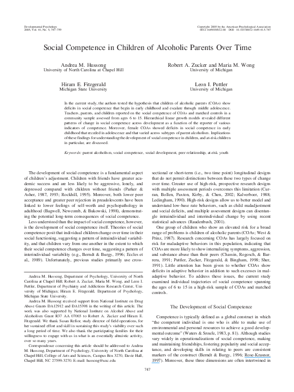 (PDF) Social Competence in Children of Alcoholic Parents Over Time
