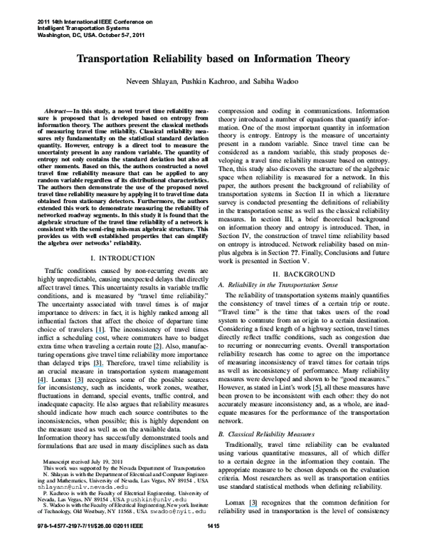 (PDF) Transportation reliability based on information theory