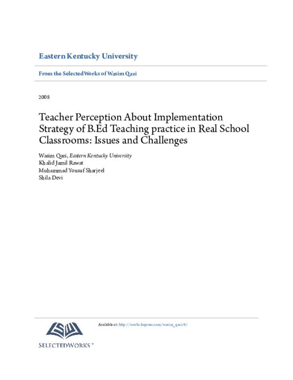 (PDF) Teacher Perception About Implementation Strategy of B.Ed Teaching ...