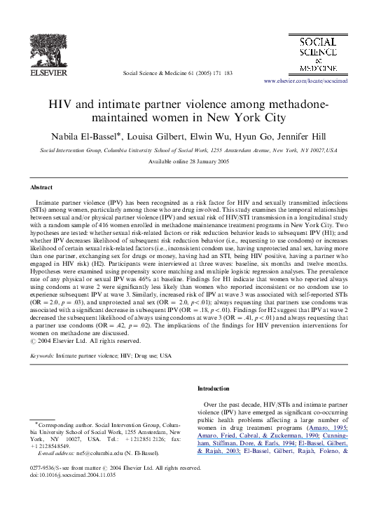 (PDF) HIV and intimate partner violence among methadone-maintained ...
