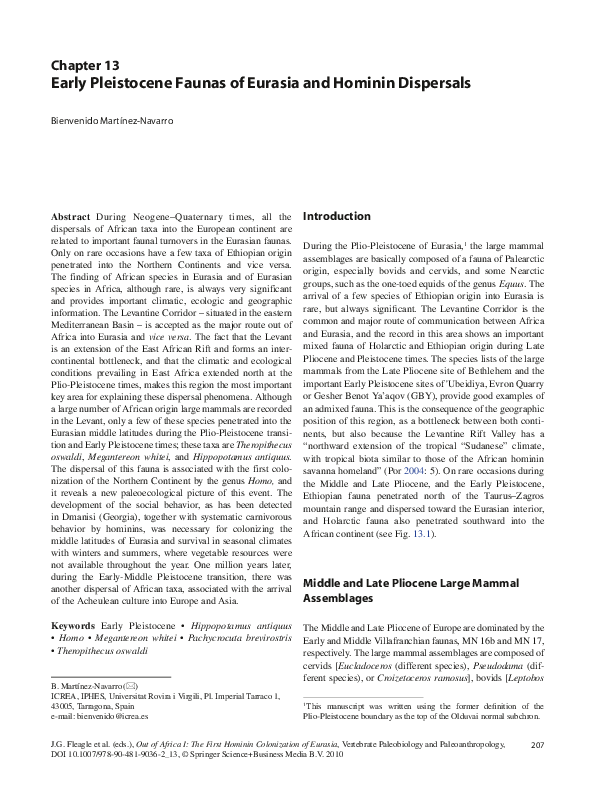 (PDF) Early Pleistocene Faunas of Eurasia and Hominin Dispersals