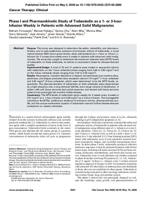(PDF) Phase I and Pharmacokinetic Study of Trabectedin as a 1- or 3 ...