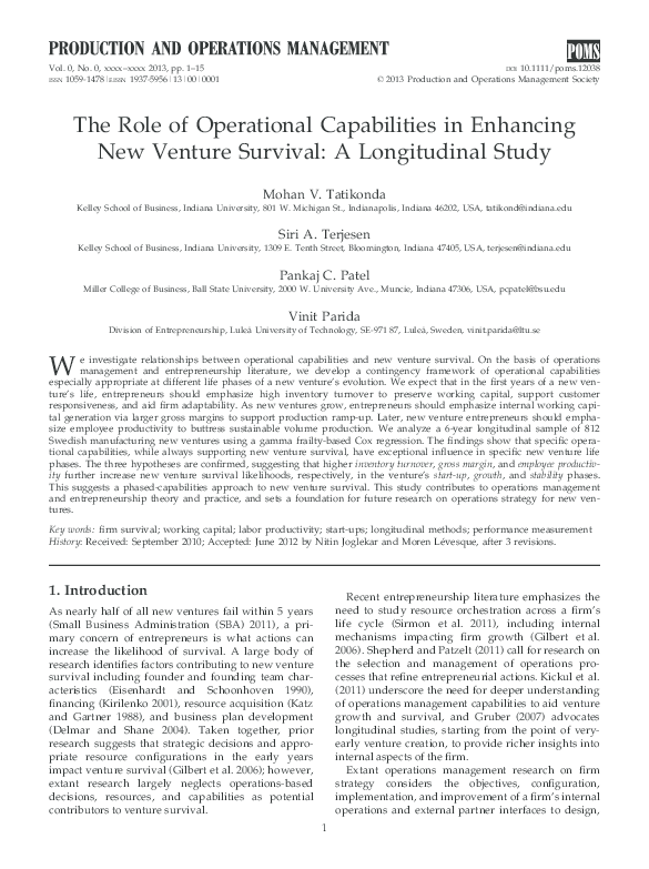 (PDF) The role of operational capabilities in enhancing new venture ...