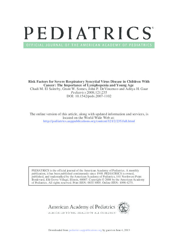 (PDF) Risk Factors for Severe Respiratory Syncytial Virus Disease in ...