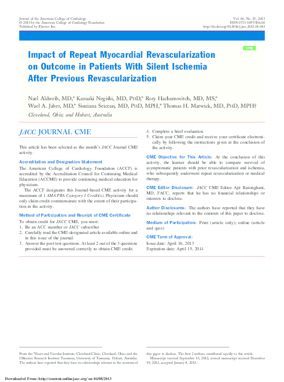 (PDF) Impact of Repeat Myocardial Revascularization on Outcome in ...