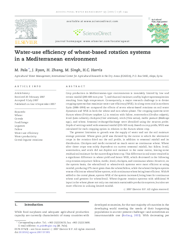 (PDF) Water-use efficiency of wheat-based rotation systems in a ...