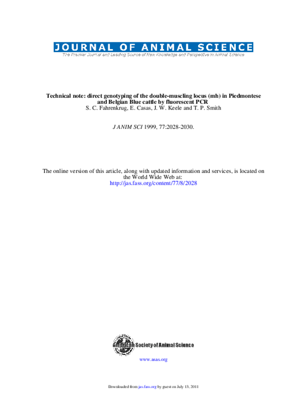 Pdf Technical Note Direct Genotyping Of The Double Muscling Locus Mh In Piedmontese And Belgian Blue Cattle By Fluorescent Pcr Scott Fahrenkrug Academia Edu
