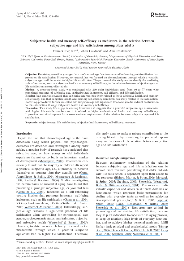 (PDF) Subjective health and memory self-efficacy as mediators in the ...