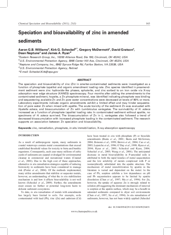 (PDF) Speciation and bioavailability of zinc in amended sediments