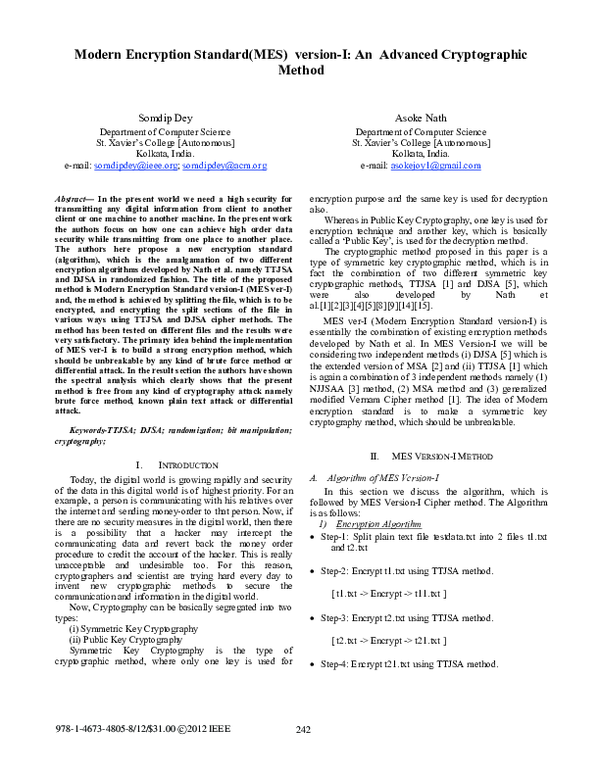 (PDF) Modern Encryption Standard (MES) version-I: An advanced ...