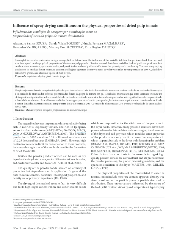 (PDF) Influence of spray drying conditions on the physical properties ...