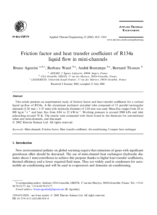 (PDF) Friction factor and heat transfer coefficient of R134a liquid ...