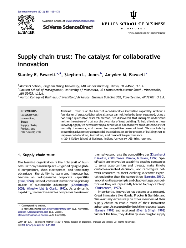 (PDF) Supply Chain Trust: The Catalyst for Collaborative Innovation