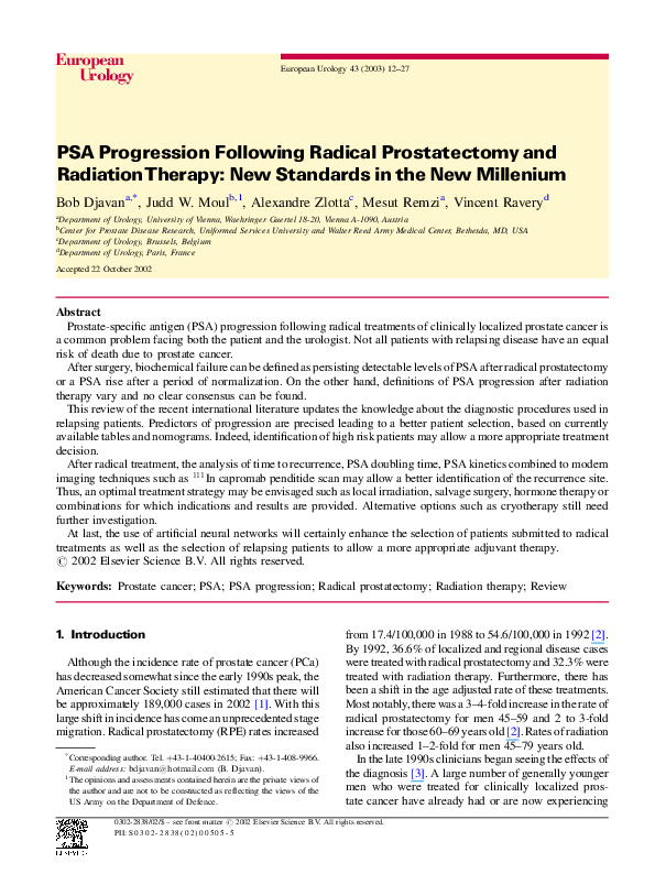 (PDF) PSA Progression Following Radical Prostatectomy and Radiation ...