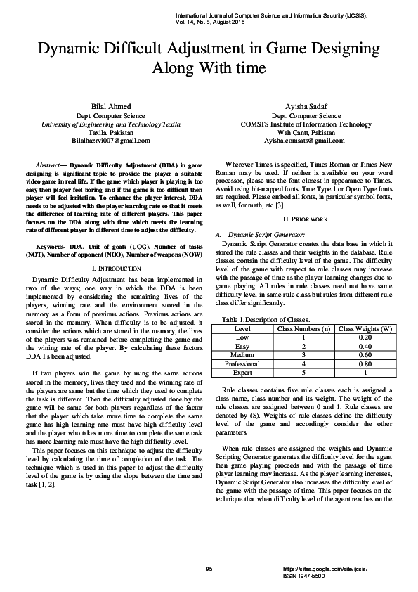 (PDF) Dynamic Difficult Adjustment in Game Designing Along With time
