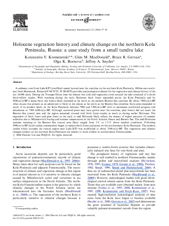 Holocene vegetation history and climate change on the northern Kola Peninsula, Russia: a case study from a small tundra lake
