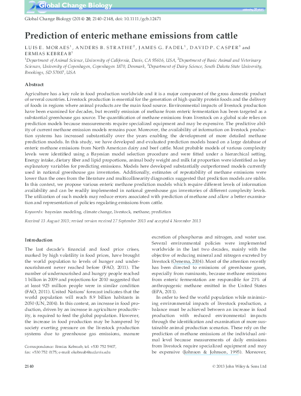 (PDF) Prediction of enteric methane emissions from cattle