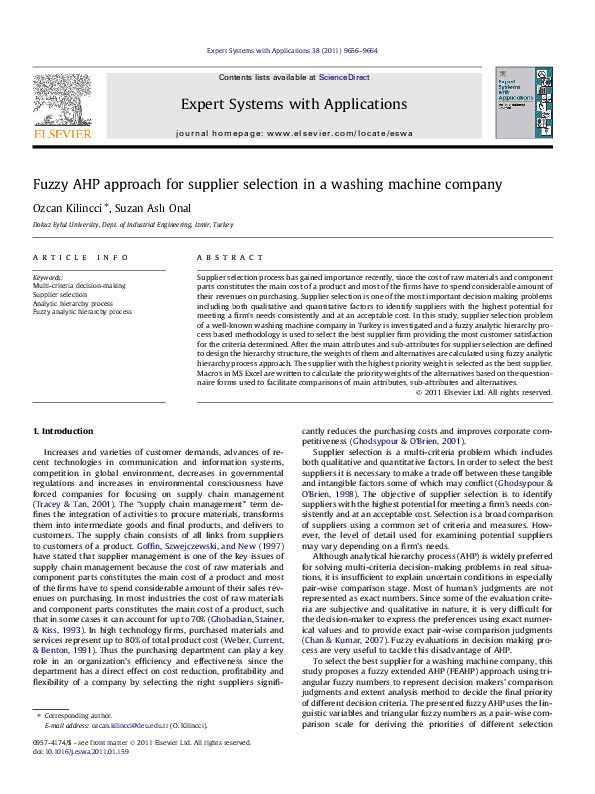 (PDF) Fuzzy AHP approach for supplier selection in a washing machine ...
