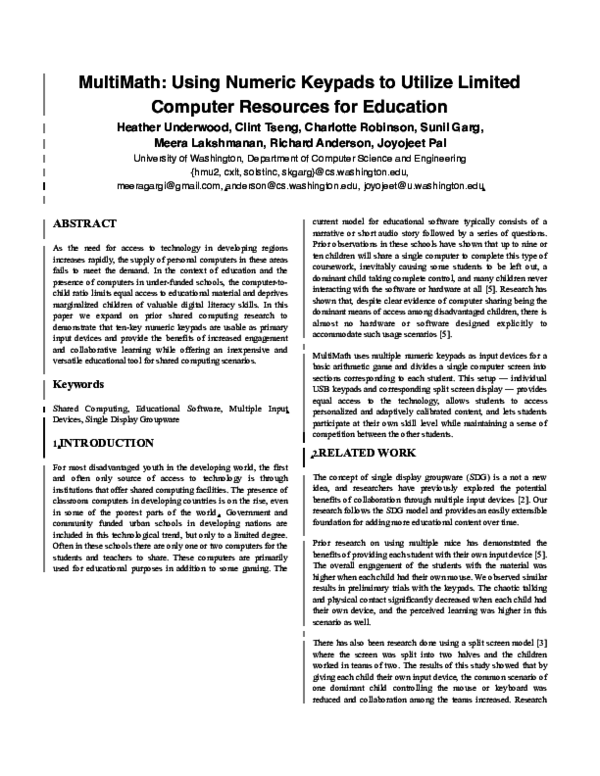 (PDF) MultiMath: Using Numeric Keypads to Utilize Limited Computer ...