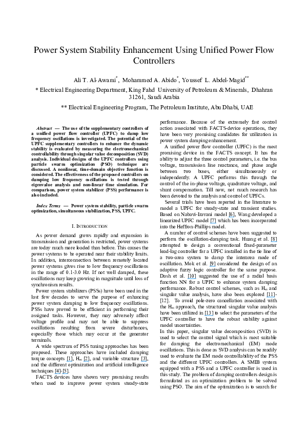 (PDF) Power system stability enhancement using unified power flow