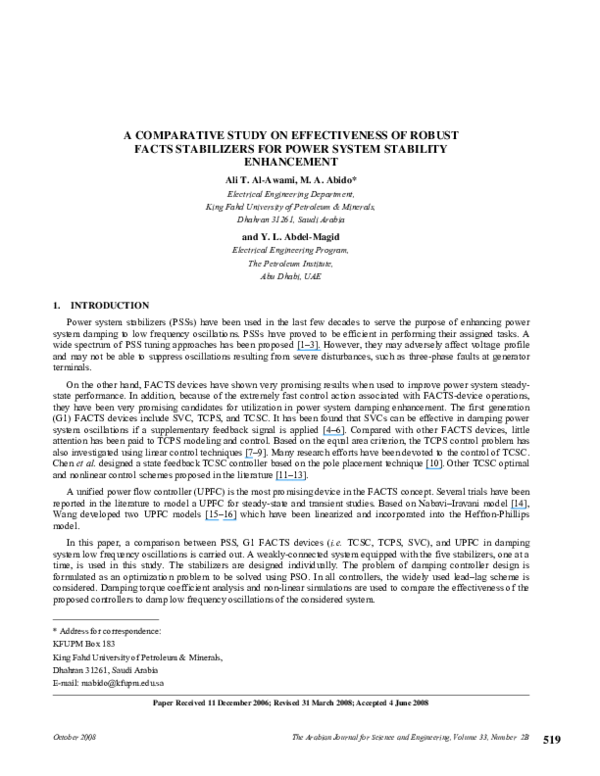 (PDF) A COMPARATIVE STUDY ON EFFECTIVENESS OF ROBUST FACTS STABILIZERS ...