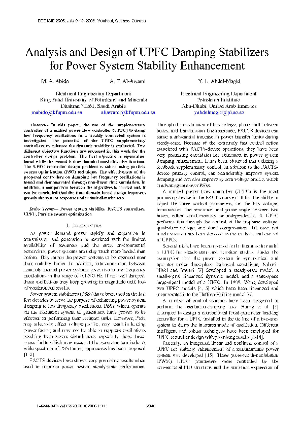 (PDF) Analysis and Design of UPFC Damping Stabilizers for Power System ...