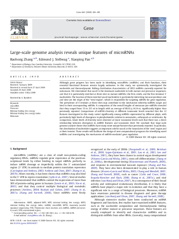 (PDF) Large-scale genome analysis reveals unique features of microRNAs
