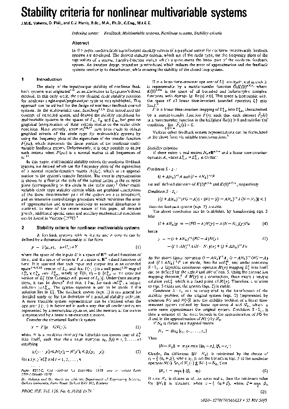 (PDF) Stability criteria for nonlinear multivariable systems