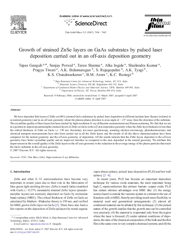 (PDF) Growth of strained ZnSe layers on GaAs substrates by pulsed laser ...