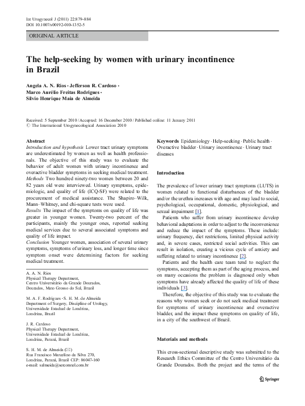 (PDF) The help-seeking by women with urinary incontinence in Brazil