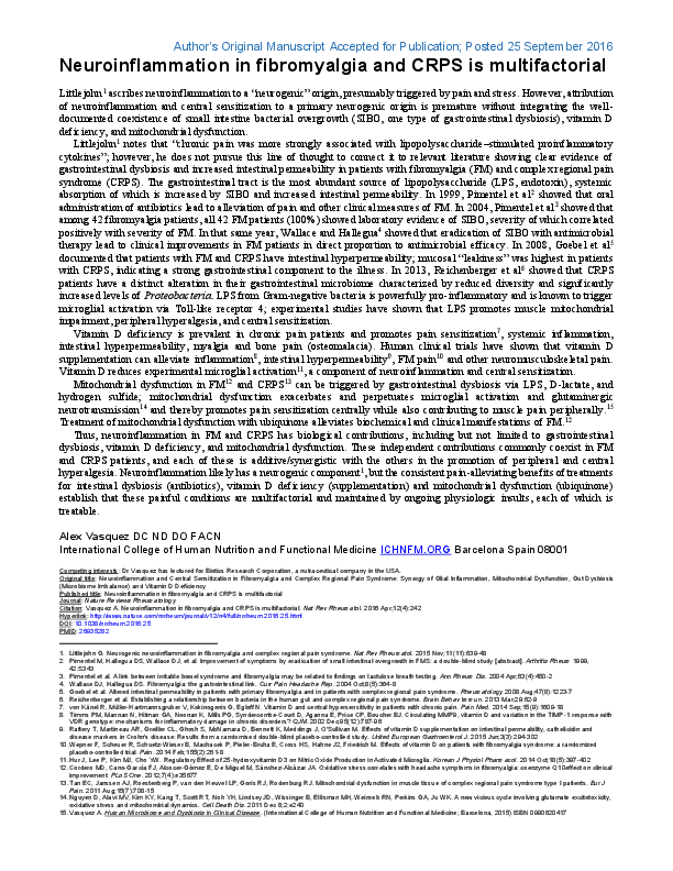 (PDF) Neuroinflammation in fibromyalgia and CRPS is multifactorial. Nature Reviews Rheumatology
