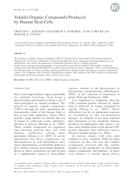 (PDF) Volatile Organic Compounds Produced by Human Skin Cells