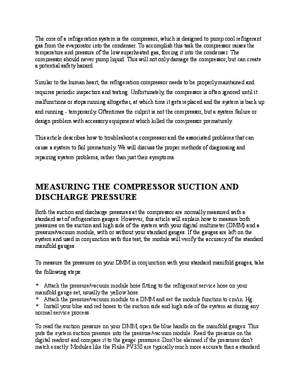 (DOC) MEASURING THE COMPRESSOR SUCTION AND DISCHARGE PRESSURE norhuda
