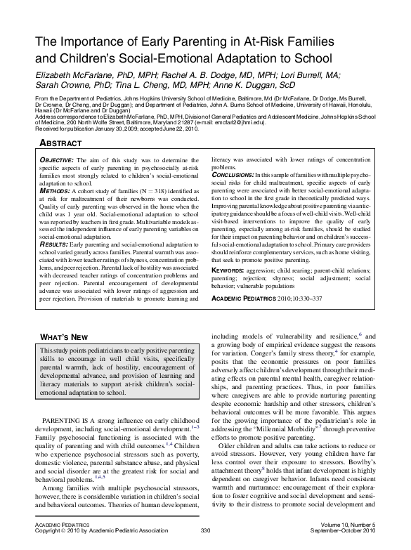 (PDF) The Importance of Early Parenting in At-Risk Families and ...