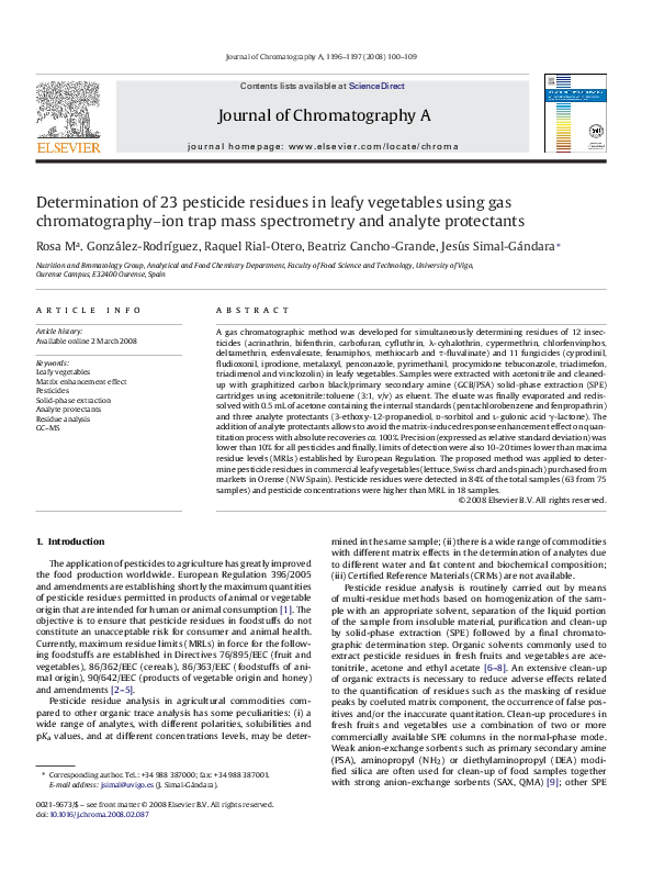 (PDF) Determination of 23 pesticide residues in leafy vegetables using