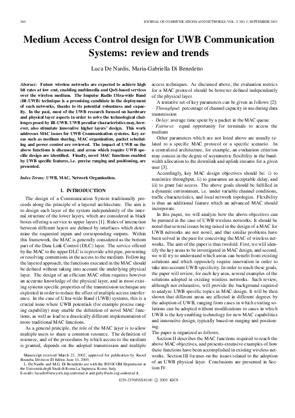 (PDF) Medium Access Control design for UWB Communication Systems ...