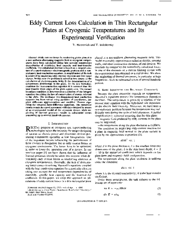 (PDF) Eddy current loss calculation in thin rectangular plates at ...