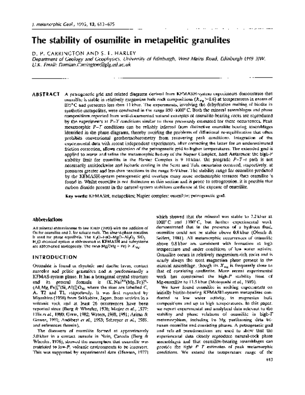 (PDF) The stability of osumilite in metapelitic granulites