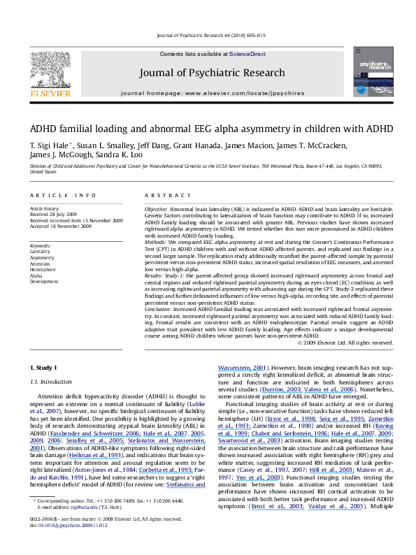(PDF) ADHD familial loading and abnormal EEG alpha asymmetry in ...