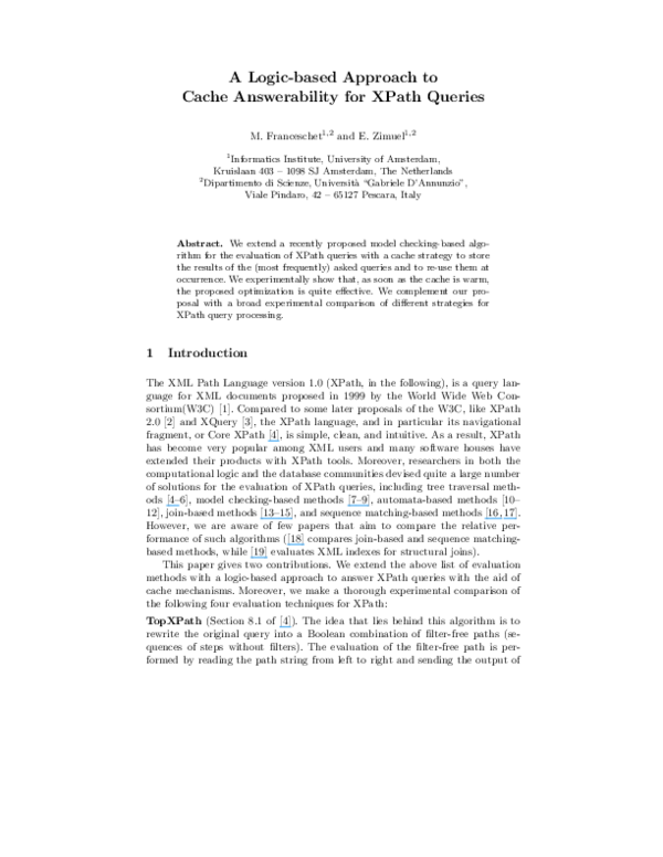 (PDF) A Logic-Based Approach to Cache Answerability for XPath Queries