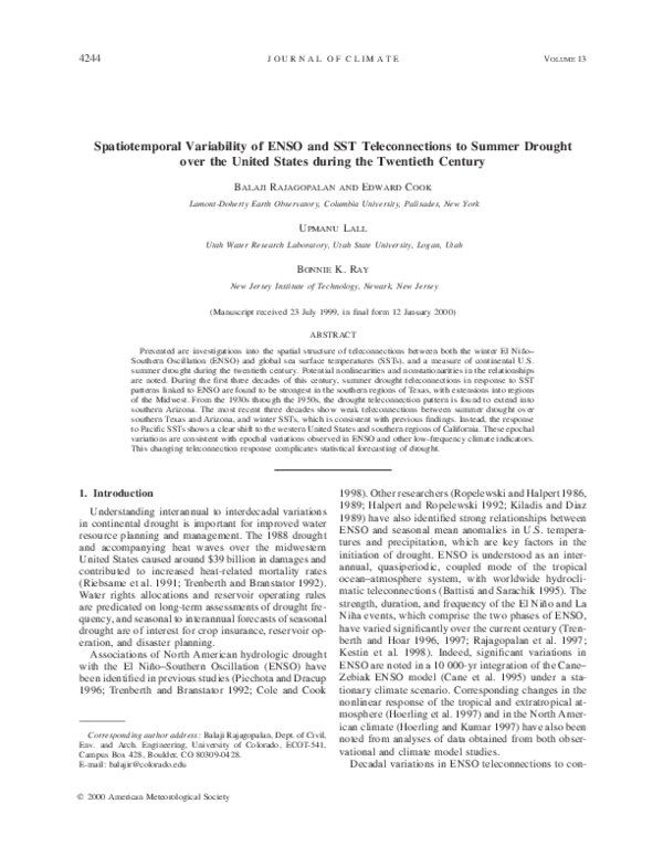 (PDF) Spatiotemporal Variability of ENSO and SST Teleconnections to ...
