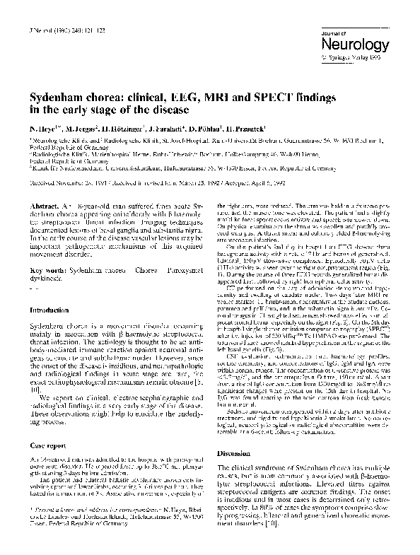 (PDF) Sydenham chorea clinical, EEG, MRI and SPELT findings in the