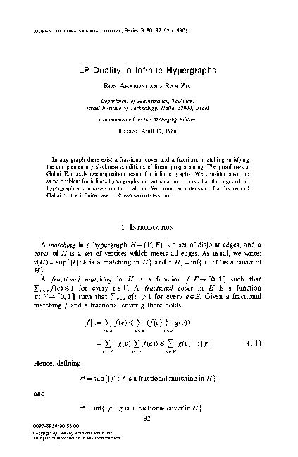 (PDF) LP duality in infinite hypergraphs